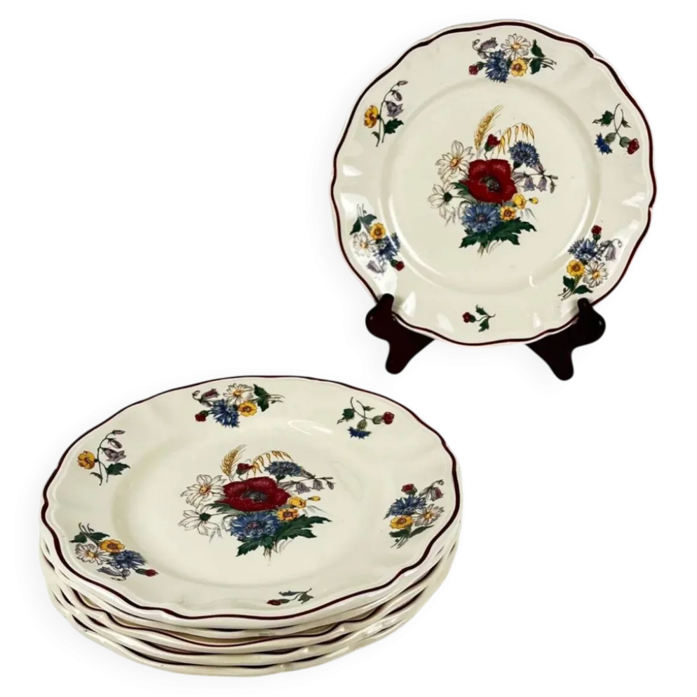 Lot de 6 assiettes plates "Agreste" Sarreguemines, XXe s.
