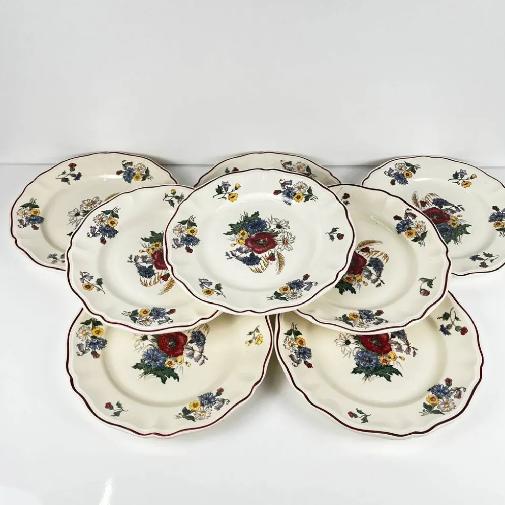 Lot de 8 assiettes plates "Agreste" Sarreguemines, XXe s.