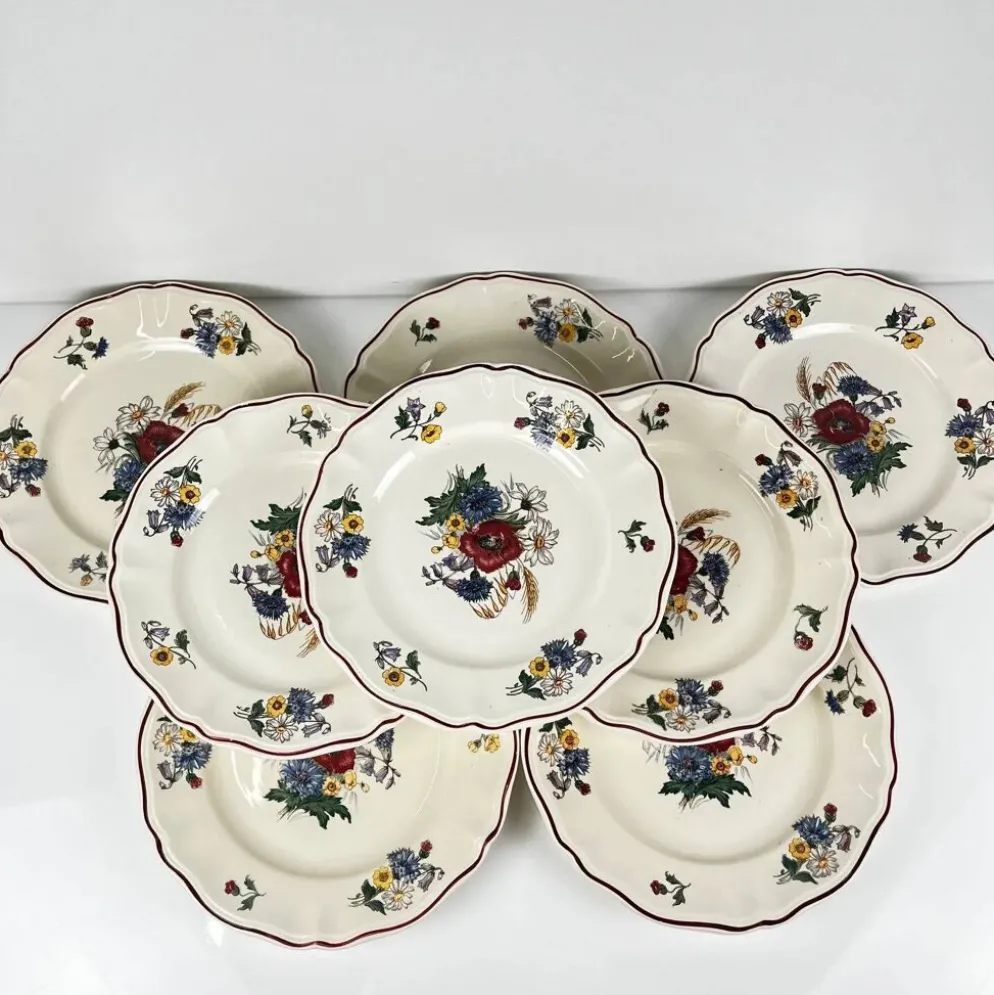 Lot de 8 assiettes plates "Agreste" Sarreguemines, XXe s.