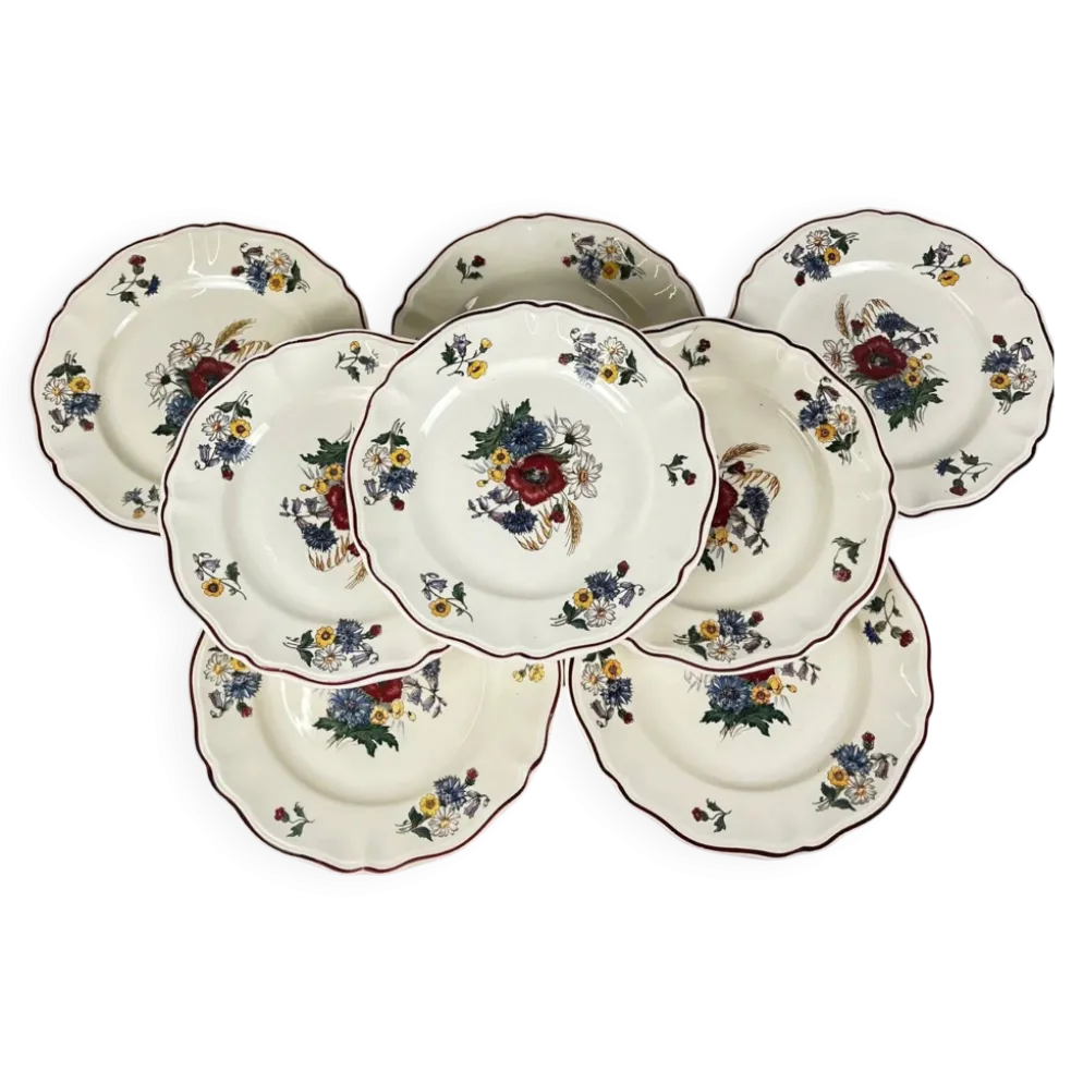 Lot de 8 assiettes plates "Agreste" Sarreguemines, XXe s.