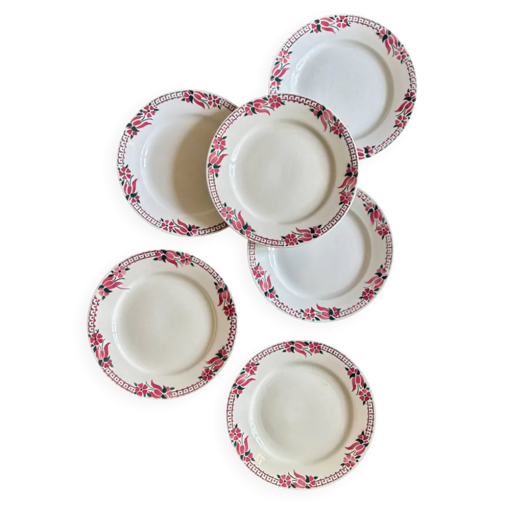 Lot de 6 assiettes plates anciennes - Saint Amand Céranord
