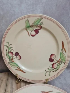 Lot de 6 assiettes plates Boch La Louvière Belgique modèle 2460 décor cerises polychrome