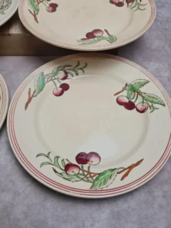 Lot de 6 assiettes plates Boch La Louvière Belgique modèle 2460 décor cerises polychrome