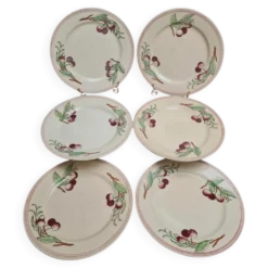 Lot de 6 assiettes plates Boch La Louvière Belgique modèle 2460 décor cerises polychrome