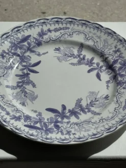 Lot de 5 assiettes plates en faïence à décor floral couleur lavande H2 D22