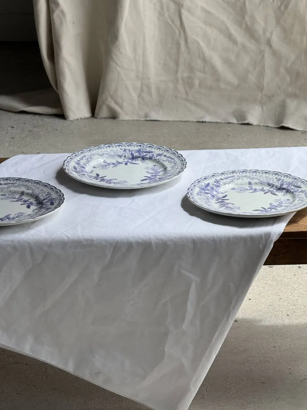 Lot de 5 assiettes plates en faïence à décor floral couleur lavande H2 D22