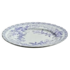 Lot de 5 assiettes plates en faïence à décor floral couleur lavande H2 D22