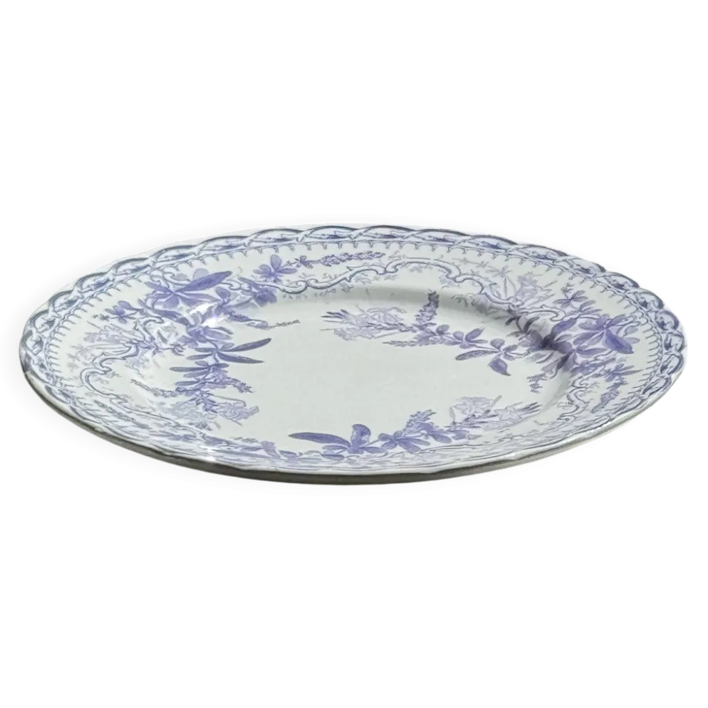 Lot de 5 assiettes plates en faïence à décor floral couleur lavande H2 D22