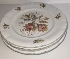 Lot de 5 assiettes plates en faïence ancienne – Saint-Amand – 
