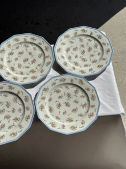 Lot de 10 assiettes plates en porcelaine de Limoges France à fleurs