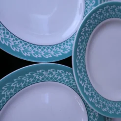 Lot de 6 Assiettes plates KIFO L'Amandinoise décor feuilles vertes