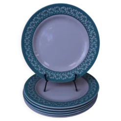Lot de 6 Assiettes plates KIFO L'Amandinoise décor feuilles vertes