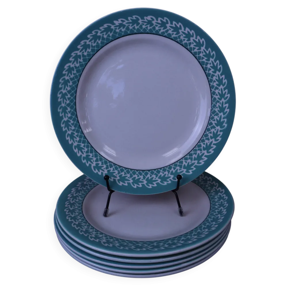 Lot de 6 Assiettes plates KIFO L'Amandinoise décor feuilles vertes