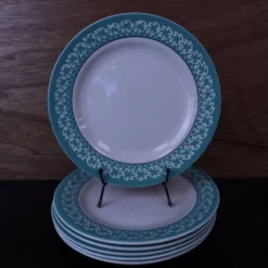 Lot de 6 Assiettes plates KIFO L'Amandinoise décor feuilles vertes