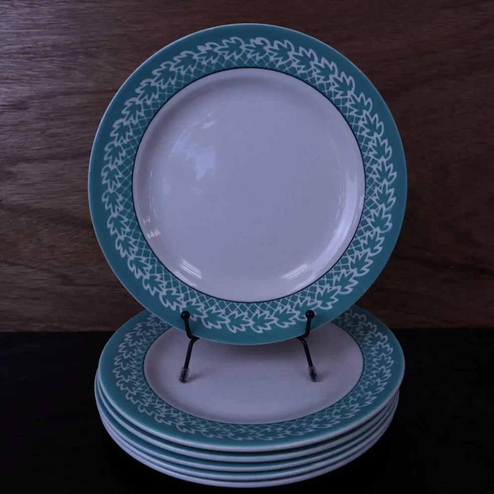 Lot de 6 Assiettes plates KIFO L'Amandinoise décor feuilles vertes