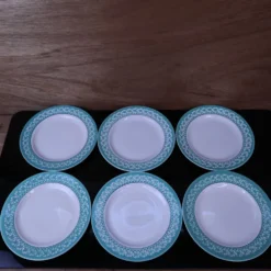 Lot de 6 Assiettes plates KIFO L'Amandinoise décor feuilles vertes