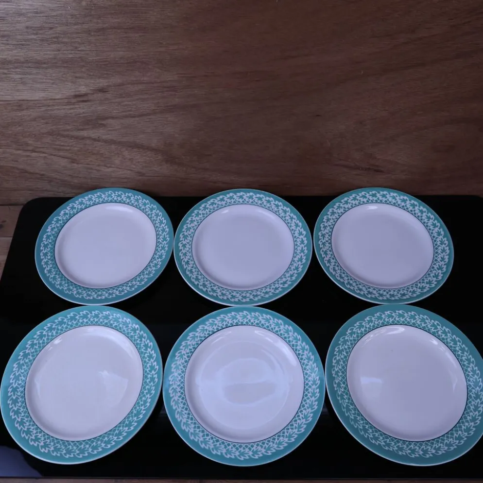 Lot de 6 Assiettes plates KIFO L'Amandinoise décor feuilles vertes
