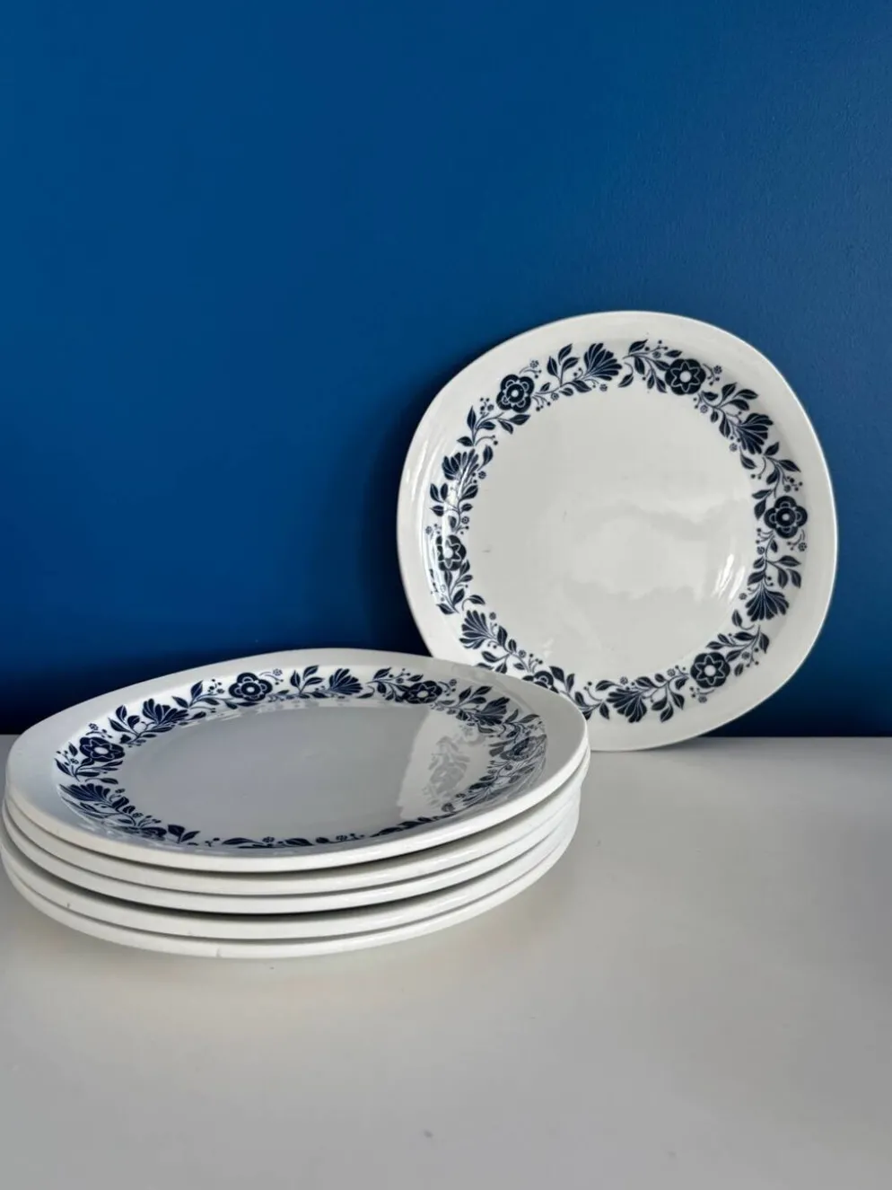 Lot de 6 assiettes plates Sarreguemines Pyroblan - Porcelaine motif fleuri