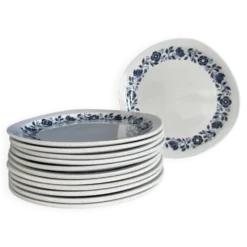 Lot de 6 assiettes plates Sarreguemines Pyroblan - Porcelaine motif fleuri