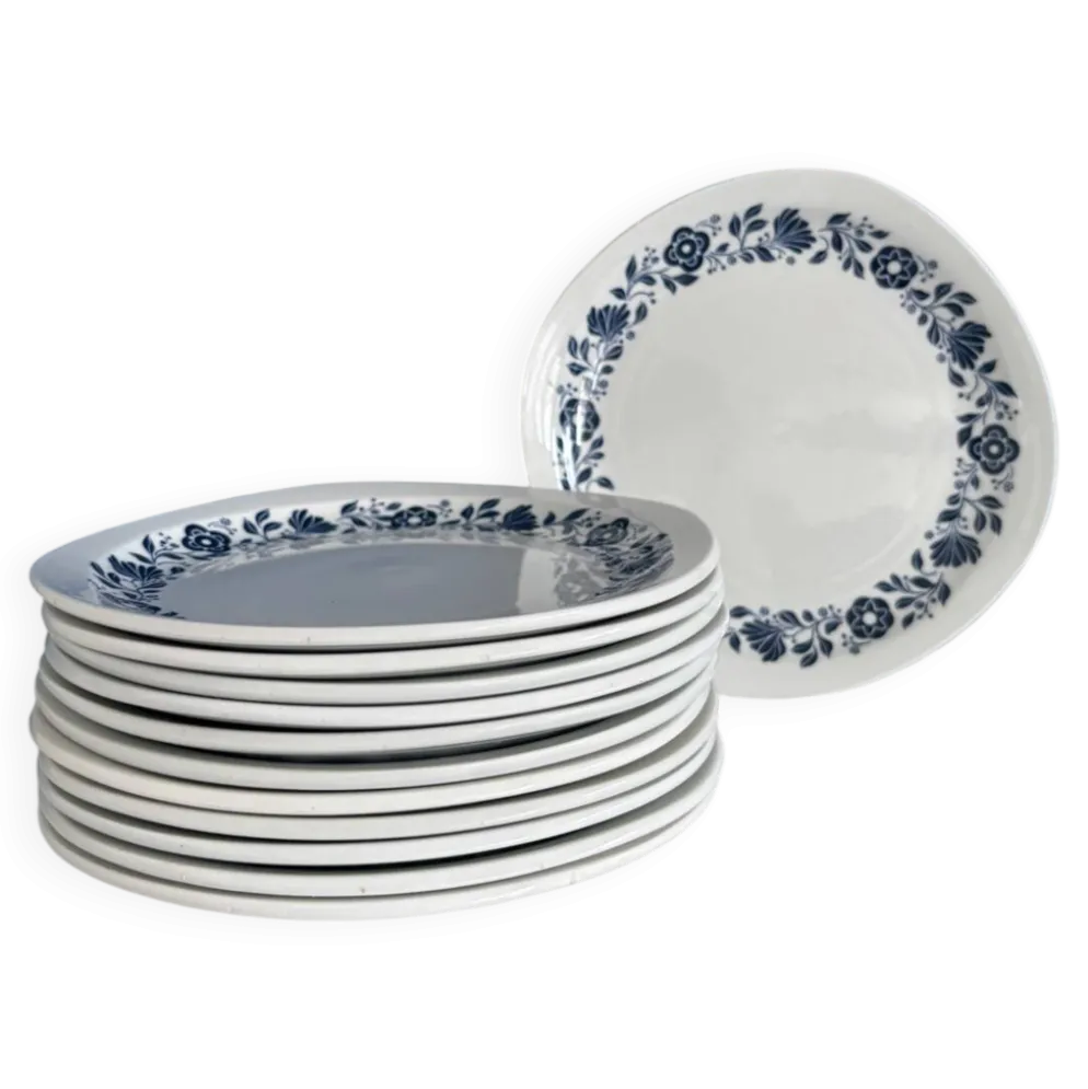 Lot de 6 assiettes plates Sarreguemines Pyroblan - Porcelaine motif fleuri
