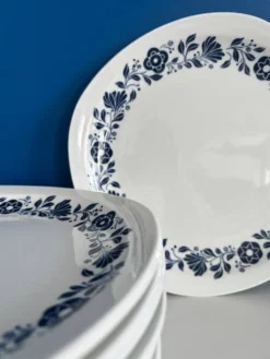Lot de 6 assiettes plates Sarreguemines Pyroblan - Porcelaine motif fleuri