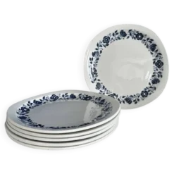 Lot de 6 assiettes plates Sarreguemines Pyroblan - Porcelaine motif fleuri