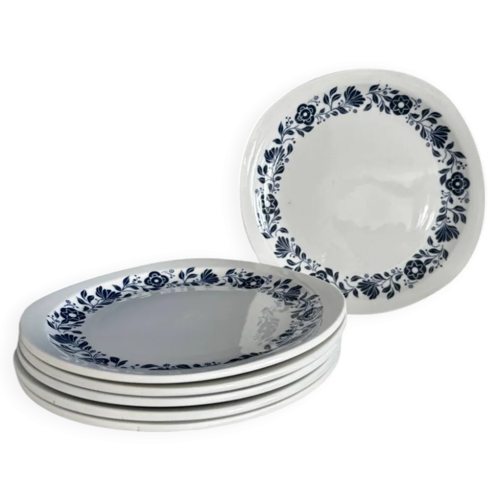Lot de 6 assiettes plates Sarreguemines Pyroblan - Porcelaine motif fleuri
