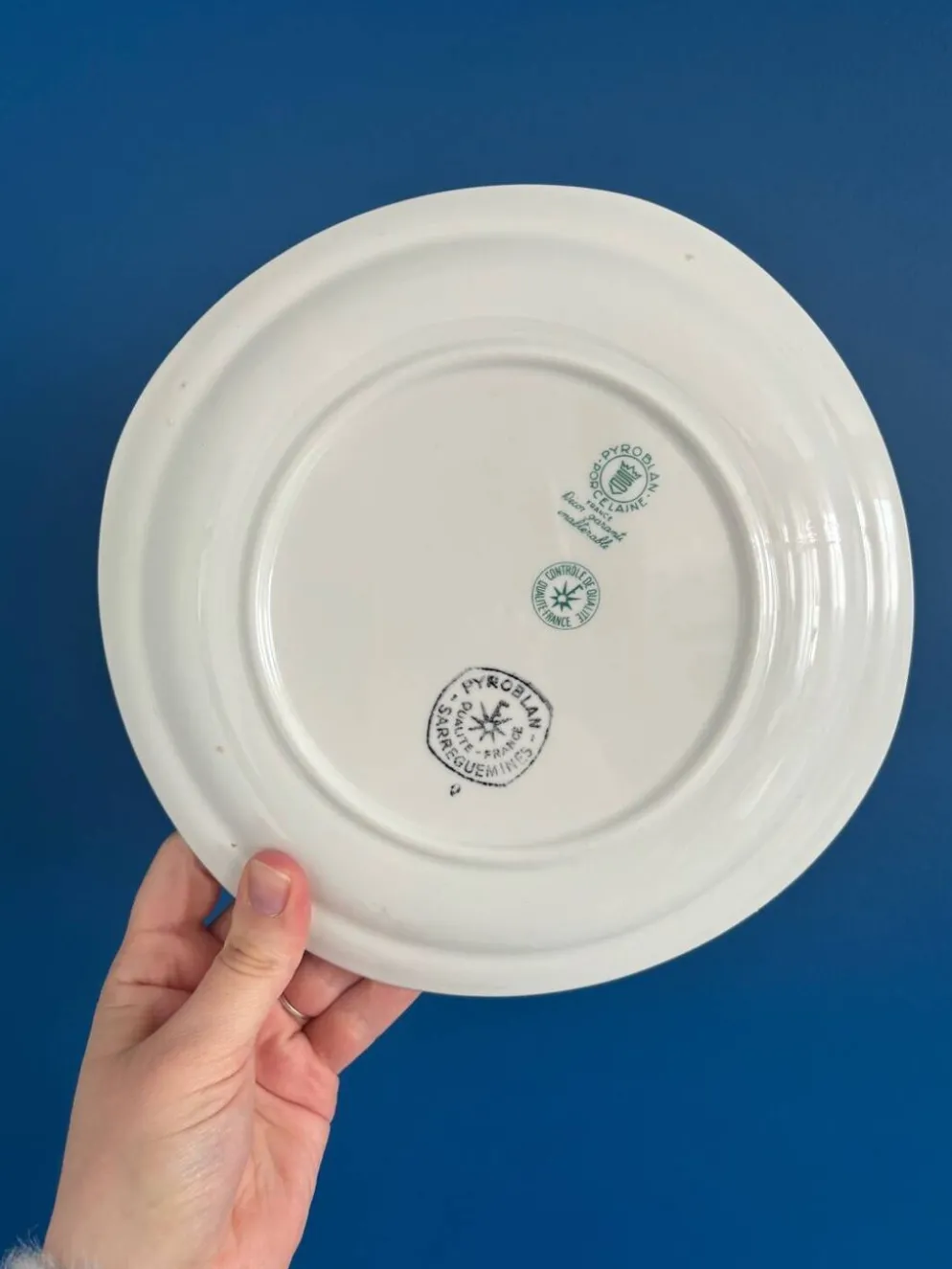 Lot de 6 assiettes plates Sarreguemines Pyroblan - Porcelaine motif fleuri