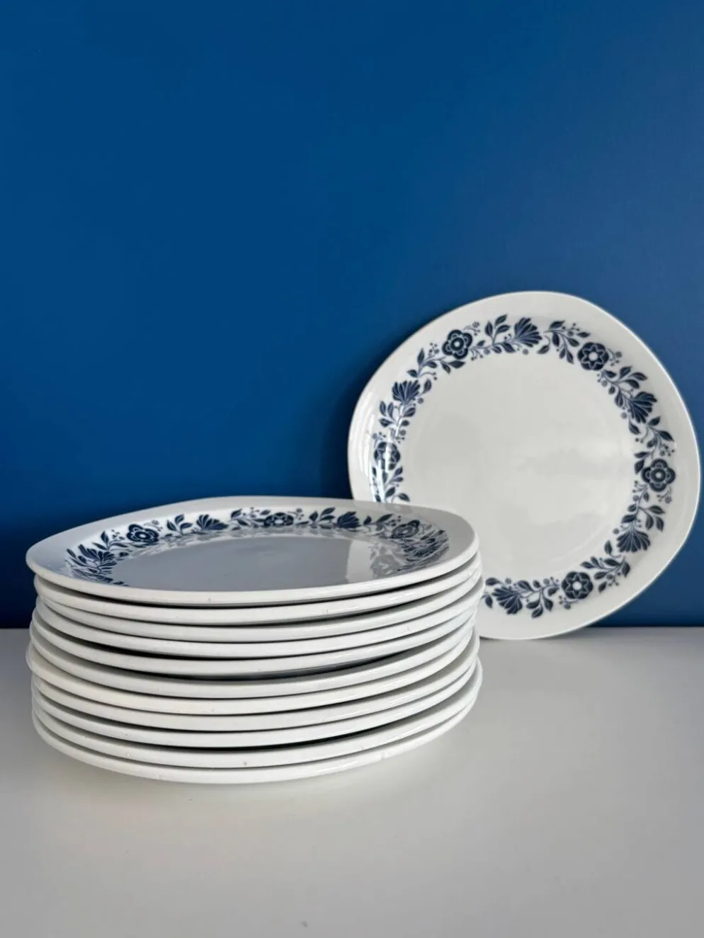 Lot de 6 assiettes plates Sarreguemines Pyroblan - Porcelaine motif fleuri