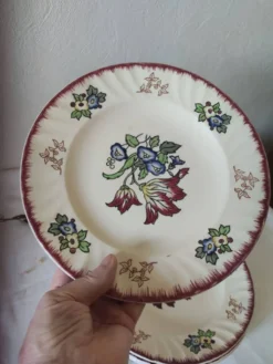 Lot de 5 assiettes plates, signé Longwy