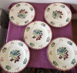 Lot de 5 assiettes plates, signé Longwy