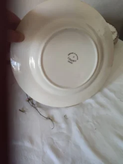 Lot de 5 assiettes plates, signé Longwy