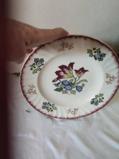 Lot de 5 assiettes plates, signé Longwy