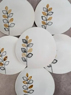 Lot de 6 assiettes plates vintage Niderviller style Capron Vallauris