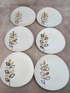Lot de 6 assiettes plates vintage Niderviller style Capron Vallauris