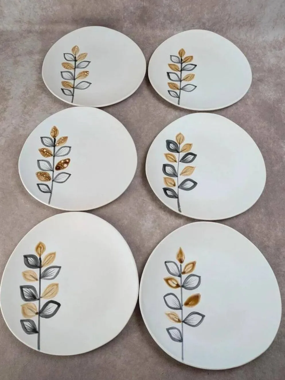 Lot de 6 assiettes plates vintage Niderviller style Capron Vallauris