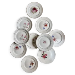 Lot de 10 assiettes plates vintage dépareillées (L16)