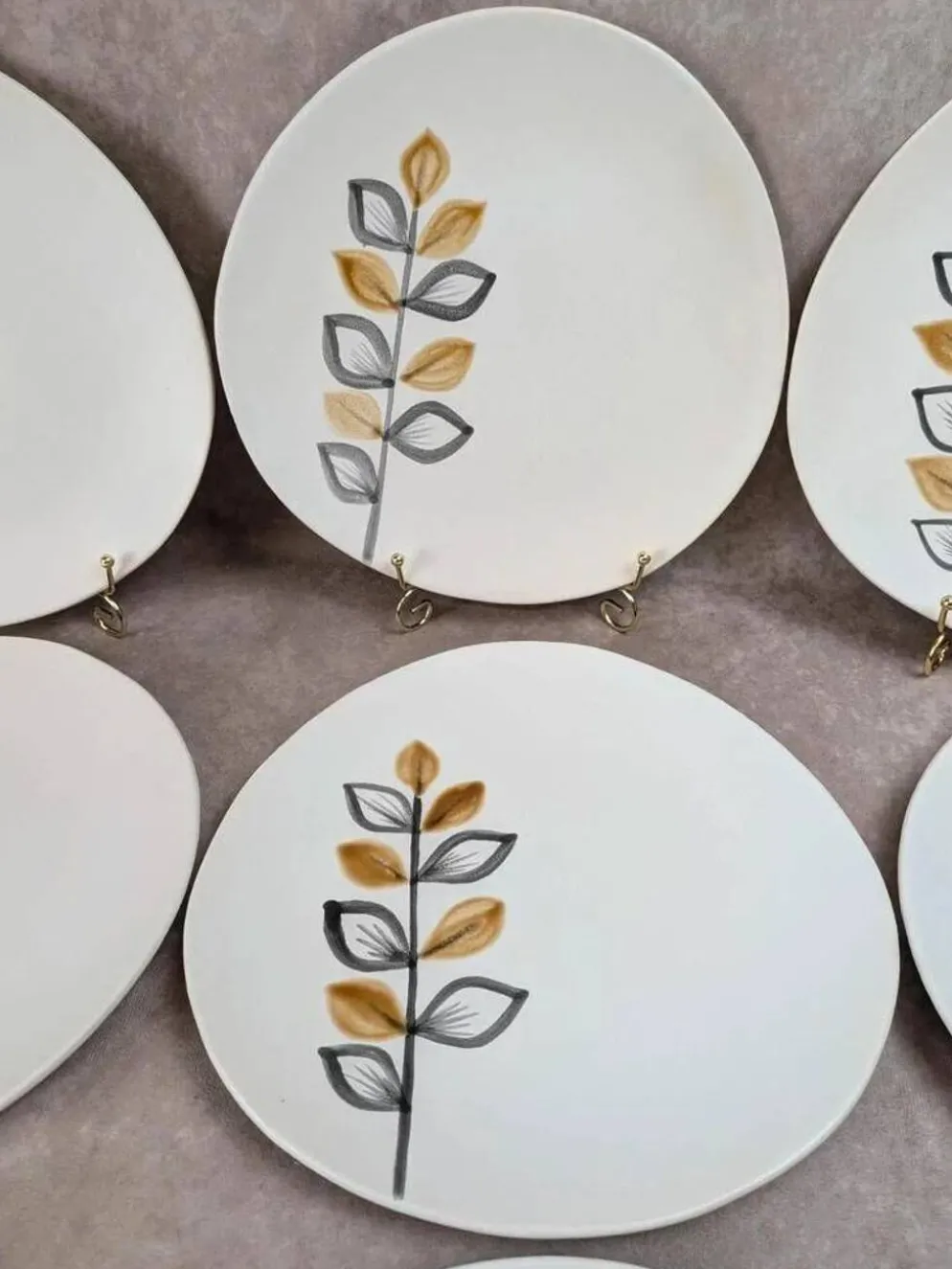 Lot de 12 assiettes plates vintage Niderviller – années 70 – style Capron Vallauris