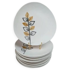 Lot de 12 assiettes plates vintage Niderviller – années 70 – style Capron Vallauris