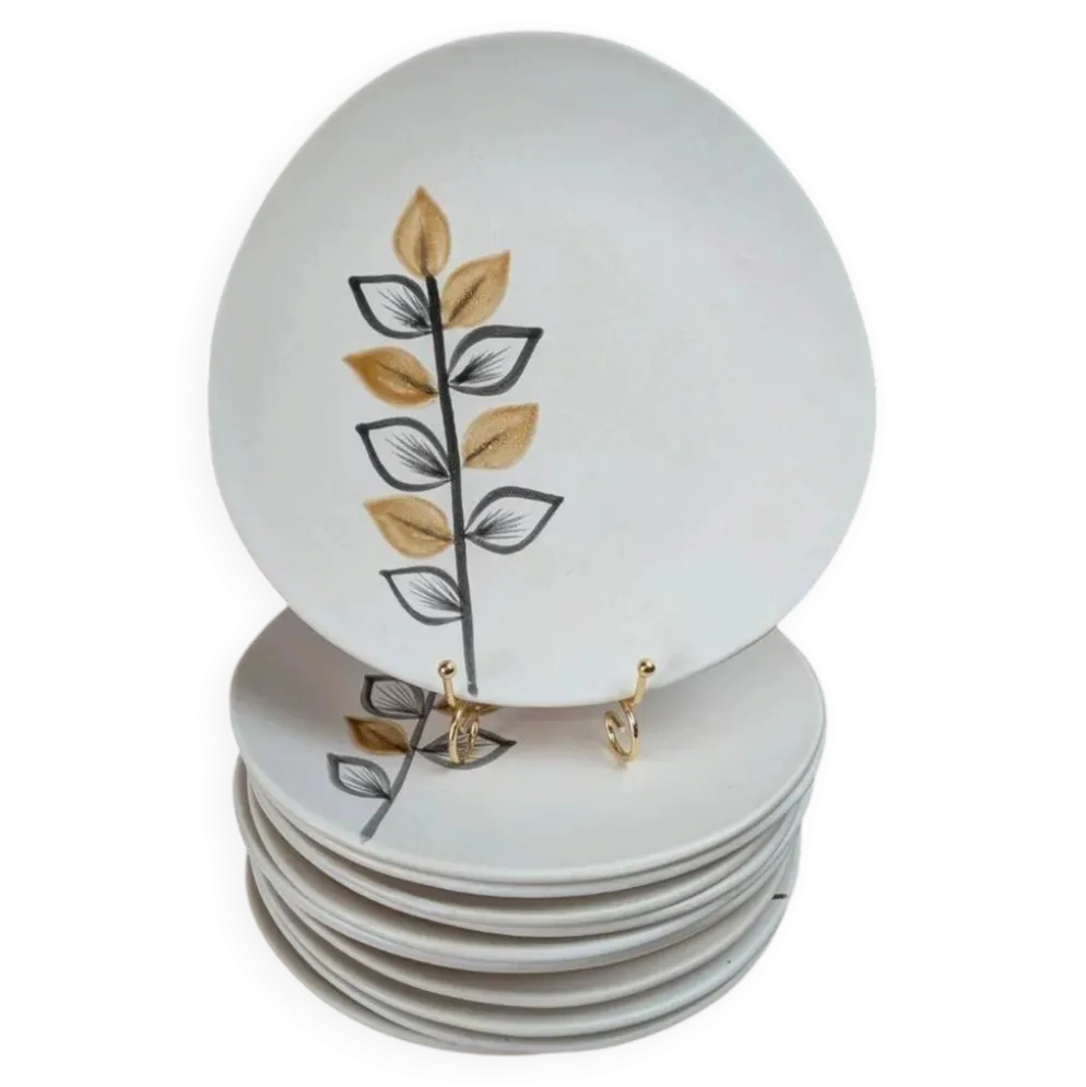 Lot de 12 assiettes plates vintage Niderviller – années 70 – style Capron Vallauris