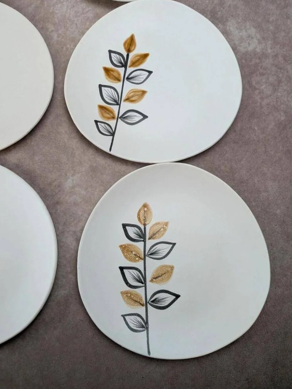 Lot de 12 assiettes plates vintage Niderviller – années 70 – style Capron Vallauris
