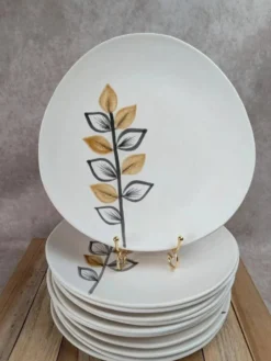 Lot de 12 assiettes plates vintage Niderviller – années 70 – style Capron Vallauris