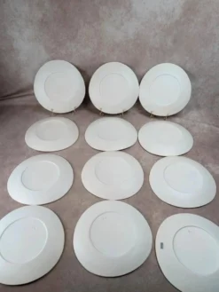 Lot de 12 assiettes plates vintage Niderviller – années 70 – style Capron Vallauris