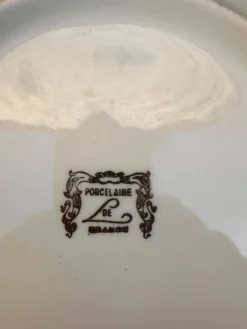 Lot de 6 assiettes à poisson vintage en porcelaine de France à bordure dent
