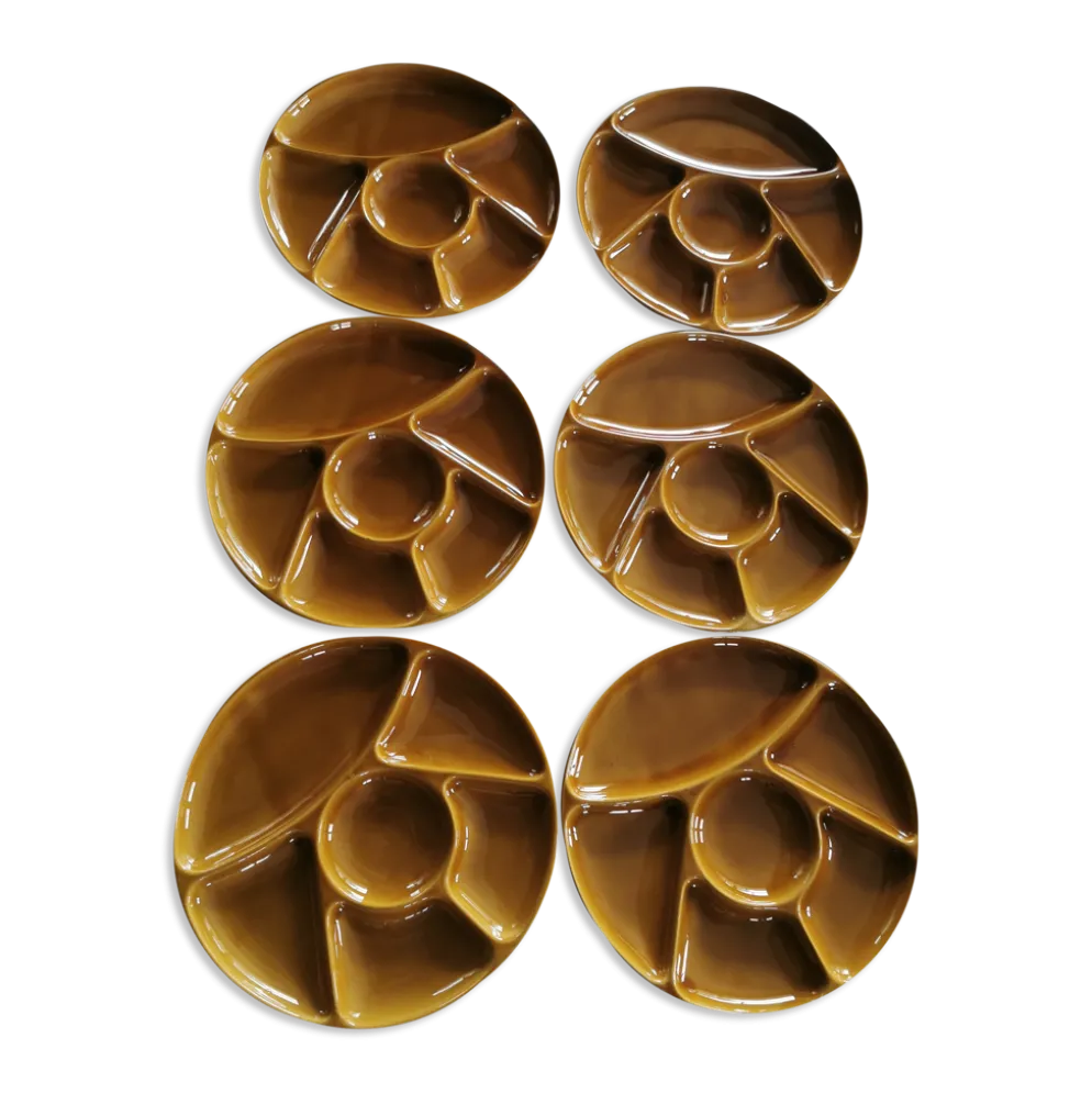 Lot de 6 assiettes rondes à compartiments Gien France