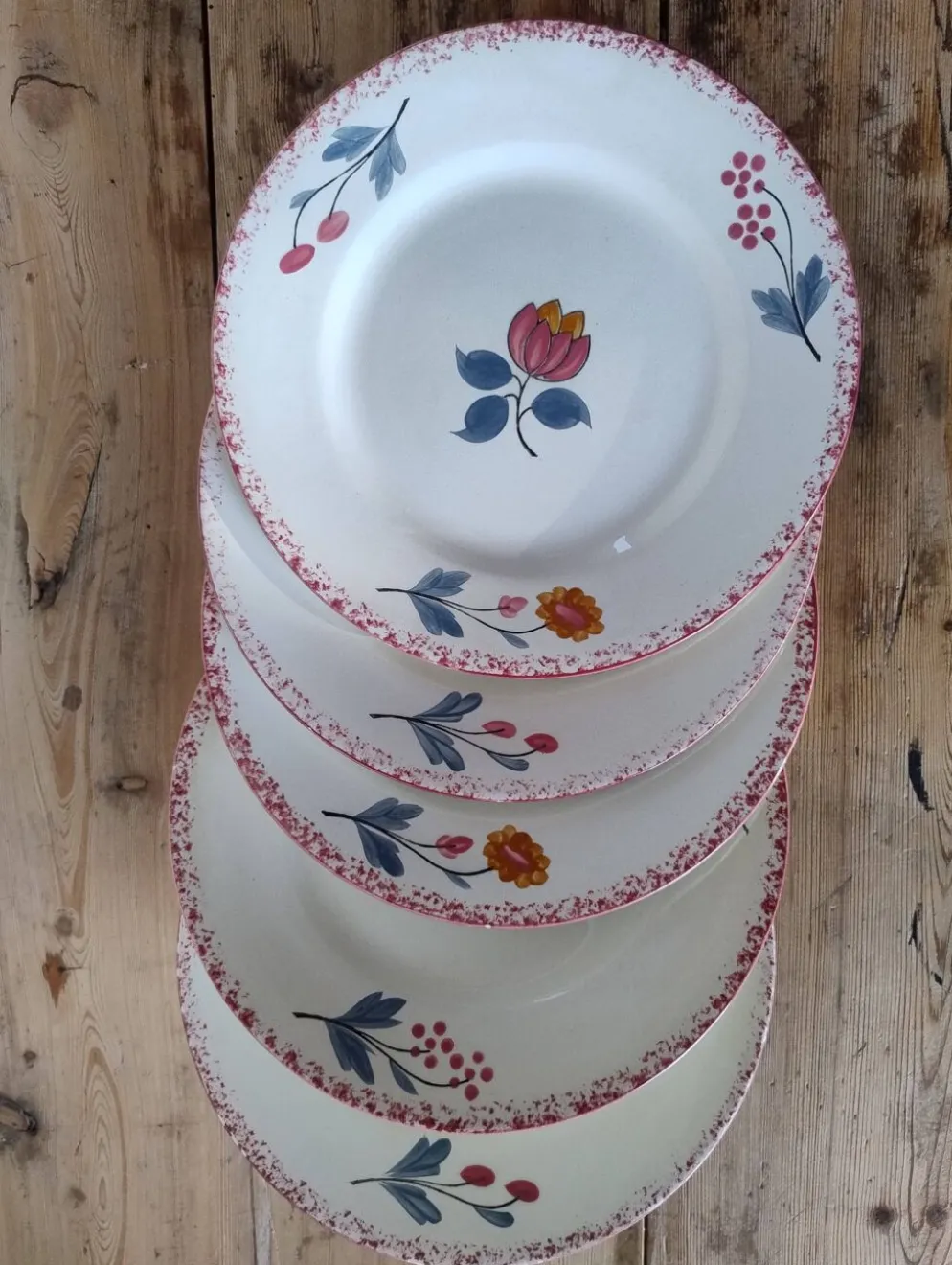 Lot de 5 assiettes vintage à desser en faïence de Salins - Modèle Molière