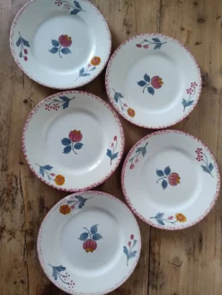 Lot de 5 assiettes vintage à desser en faïence de Salins - Modèle Molière