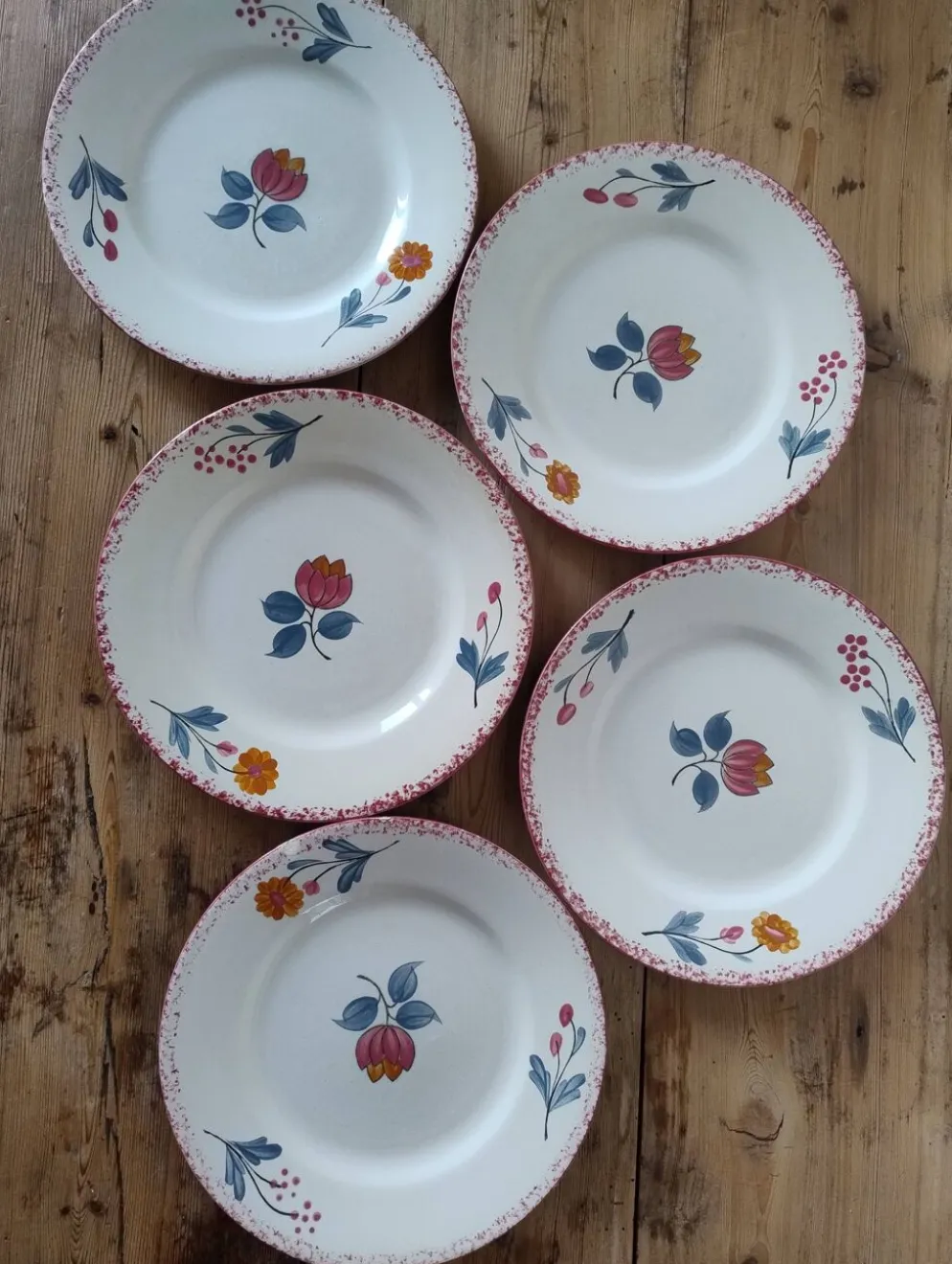 Lot de 5 assiettes vintage à desser en faïence de Salins - Modèle Molière