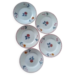 Lot de 5 assiettes vintage à desser en faïence de Salins - Modèle Molière