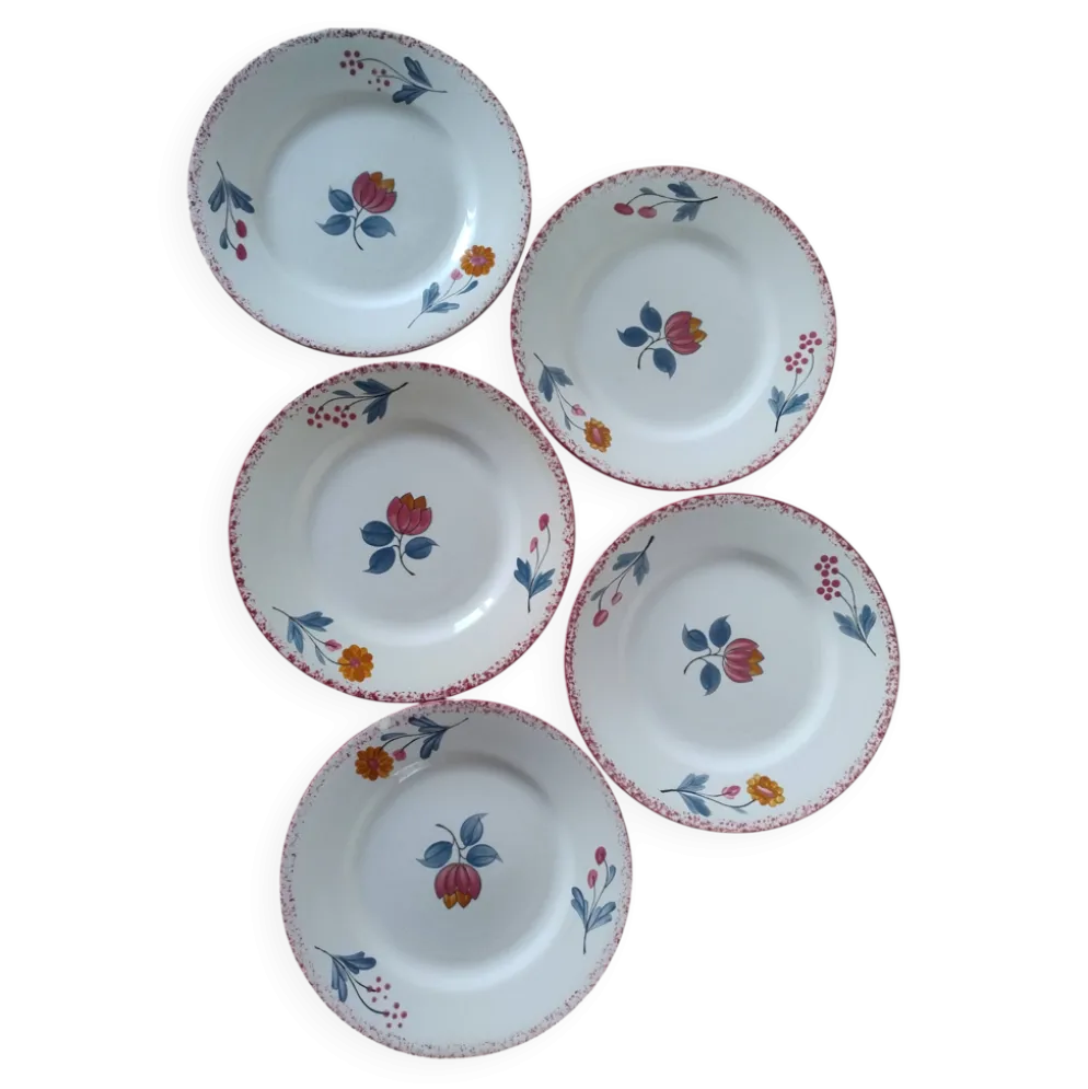 Lot de 5 assiettes vintage à desser en faïence de Salins - Modèle Molière